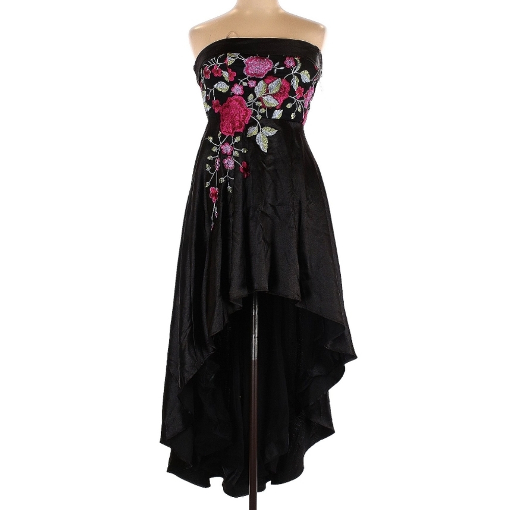 NWT The Social Code Black Satin High Low Strapless Dress Sz 5